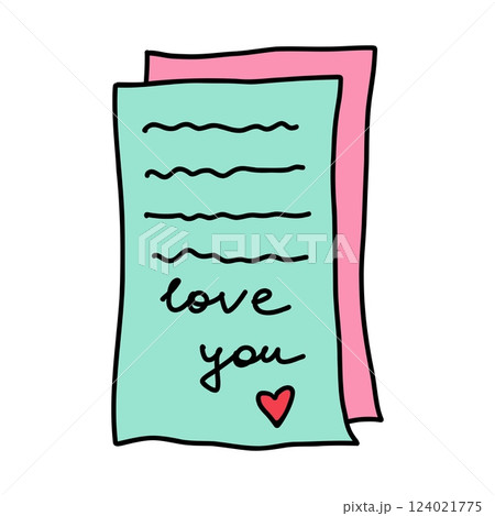 Handwritten ink love letter in Cartoon style on Valentine. Cute doodle letter with declaration of love and feelings on Valentines day. Send love letter on Valentine's, Mother's or Women's, wedding Day Handwritten ink love letter in Cartoon style on Valentine. Cute doodle letter with declaration of love and feelings on Valentines day. Send love letter on Valentine's, Mother's or Women's, wedding Day 124021775