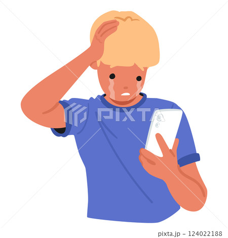 Crying teenage boy feeling upset and unhappy looking at phone screen isolated on white background Crying teenage boy feeling upset and unhappy looking at phone screen isolated on white background 124022188