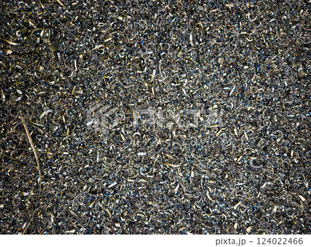 Closeup of Metal Shavings With Intricate Texture and Metallic Material 124022466