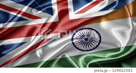 Close-Up of Indian and British Flag Combination Representing Unity and Collaboration 124022501