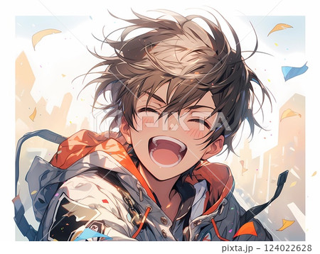 満面の笑顔を輝かせて歓喜している少年 124022628