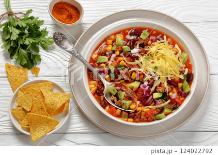 taco soup with kidney bean, corn, ground beef taco soup with kidney bean, corn, ground beef 124022792