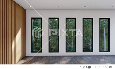 empty interior room shadow wall space background mock up architecture sunlight. empty home modern window light floor design apartment white house indoor. blank minimal concept backdrop bright clean. 124022836