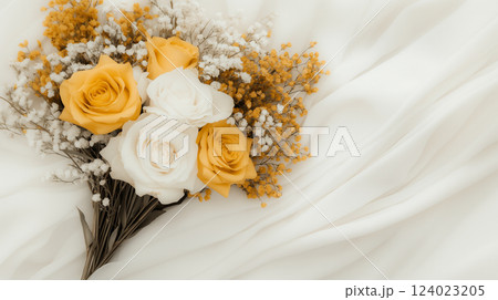 Bouquet of roses and wild flowers in vintage style 124023205