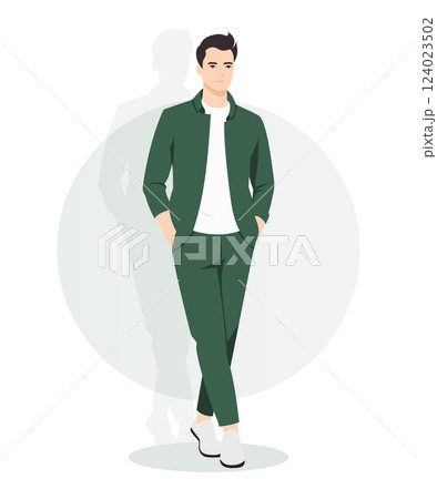 Fashionable Young Man in a Green Suit with a White Shirt for a Chic Look Fashionable Young Man in a Green Suit with a White Shirt for a Chic Look 124023502