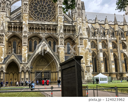 London, United Kingdom - 06.05.2019: Tourists visit Westminster Abbey in capital of Great Britain London, United Kingdom - 06.05.2019: Tourists visit Westminster Abbey in capital of Great Britain 124023962