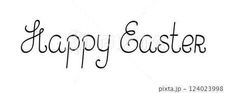 Happy Easter spring holiday handwritten lettering, simple linear traditional phrase, cute design element for greeting card, invitation, poster, banner, any decor purposes, horror story concept 124023998