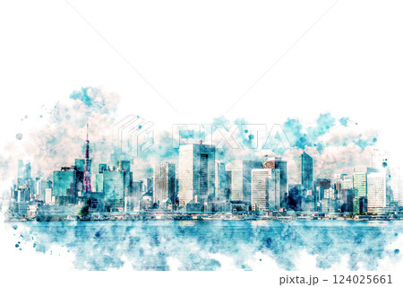 水彩画風の東京都市風景 124025661