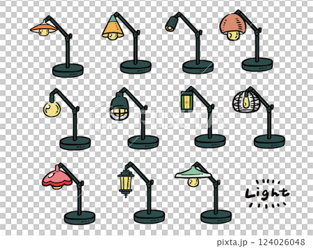 電気スタンド、アームライトの手描き風イラストセット 124026048