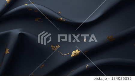 金の花模様のある黒い布 124026053