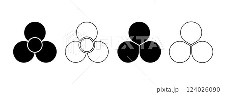 Set of flower silhouettes with 3 petals. Floral pie chart divided on three equal parts in leaf shapes isolated on white background. Fan, propeller or pinwheel toys. Vector graphic illustration 124026090