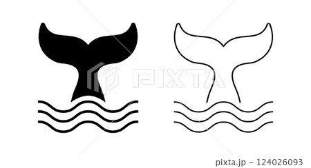 Whale tail icons. Silhouettes of mermaid fin or cetacean animal. Dolphin, orca, beluga or another sea or ocean mammal symbol. Maritime pictogram. Vector graphic illustration Whale tail icons. Silhouettes of mermaid fin or cetacean animal. Dolphin, orca, beluga or another sea or ocean mammal symbol. Maritime pictogram. Vector graphic illustration 124026093