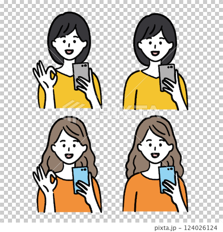 操作智慧型手機的女性插畫素材 操作智慧型手機的女性插畫素材 124026124