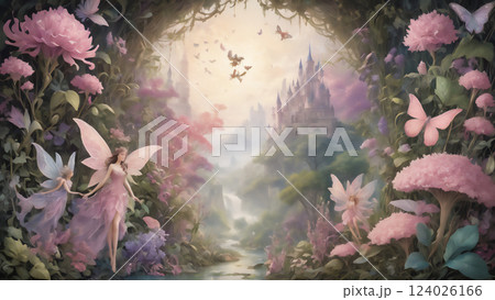 蝶の妖精のいる異世界の風景 124026166