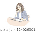 仕事に集中する女性ビジネスシーン手書きメモ 124026301