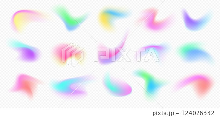 Colorful blurry gradient shapes, abstract light fluid mesh, soft colors in various forms. 124026332