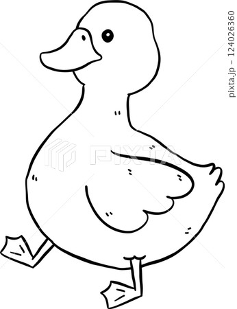 Cute Cartoon Duck Outline  Black and White Hand Drawn Doodle 124026360