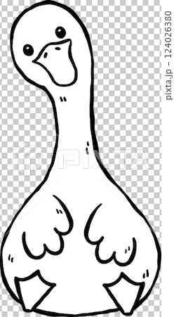 Cute Silly Goose Black and White Outline Front sitting Cartoon Hand Drawn Doodle 124026380