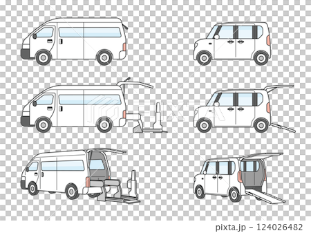 Illustration set of wagon and light car welfare vehicles Illustration set of wagon and light car welfare vehicles 124026482