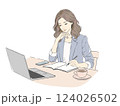 仕事に集中する女性 デスクワーク ノートとPCを活用 124026502