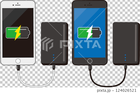 Smartphone and mobile battery set in black and white 124026521
