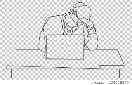 Line drawing illustration of a depressed businessman 124026570