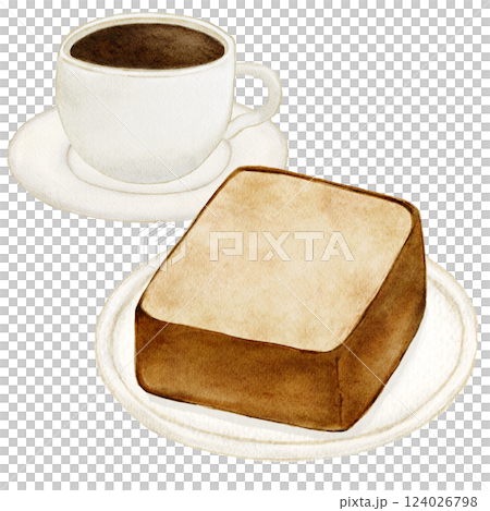 麵包、烤麵包和咖啡的水彩畫 麵包、烤麵包和咖啡的水彩畫 124026798