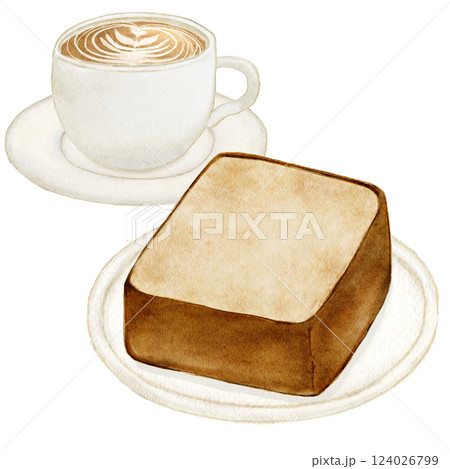 水彩で描いた食パン　トースト　コーヒー 124026799
