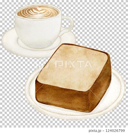 水彩で描いた食パン　トースト　コーヒー 124026799