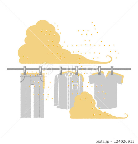 黄砂・PM2.5 花粉・大気汚染・洗濯物のイメージイラスト 124026913