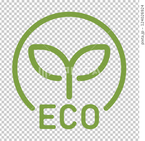 エコマーク、ECOのロゴ、葉っぱのマーク、芽のイラスト 124026924