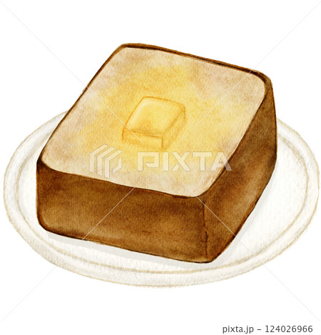 水彩で描いた食パン　バタートースト 124026966