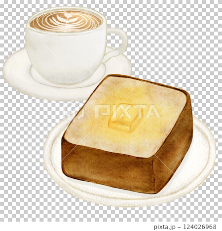 麵包、烤麵包和咖啡的水彩畫 麵包、烤麵包和咖啡的水彩畫 124026968