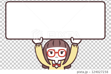 一名戴眼鏡的不滿女學生舉著標語的插圖 124027238
