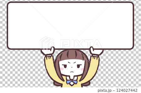 Illustration of a dissatisfied female student holding up a sign Illustration of a dissatisfied female student holding up a sign 124027442