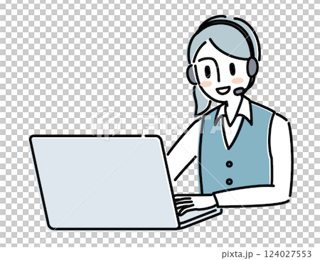 Illustration of a female operator facing a computer 124027553