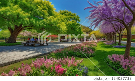 こいのぼりが風に優雅にたなびく、ゴールデンウィークならではの穏やかで幸福感あふれる春のひととき 124027738