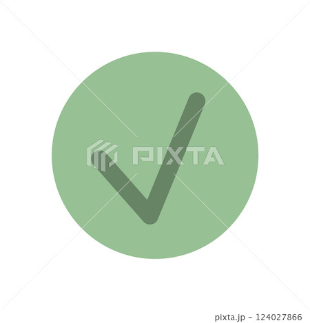 Checkmark symbolizes success. This icon represents approval and validation. Positive assurance in a round shape, flat vector graphic design, suitable for business and communication contexts. 124027866