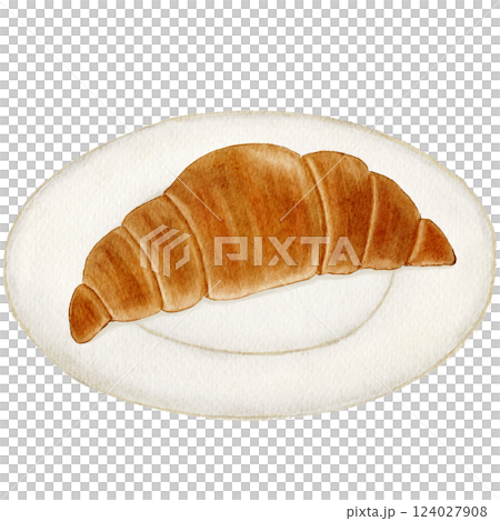 Watercolor illustration of a croissant on a plate Watercolor illustration of a croissant on a plate 124027908