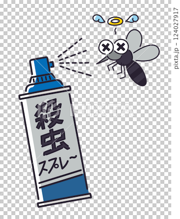 殺虫スプレーにやられる蚊／ベクター手書き線画イラスト 124027917