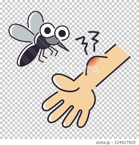 Red and swollen arm due to mosquito bites / Vector hand-drawn line drawing illustration Red and swollen arm due to mosquito bites / Vector hand-drawn line drawing illustration 124027920