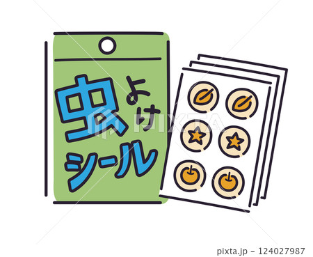 虫よけシール・パッチ/ベクター手書き線画イラスト 虫よけシール・パッチ/ベクター手書き線画イラスト 124027987