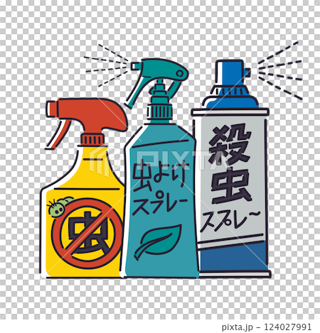 殺虫スプレー・虫よけスプレー・防虫スプレーのセット／ベクター手書き線画イラスト 124027991