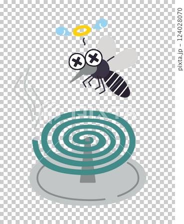 被蚊香叮咬的蚊子 / 夏季、驅蟲、對策 / 向量手繪插畫 124028070