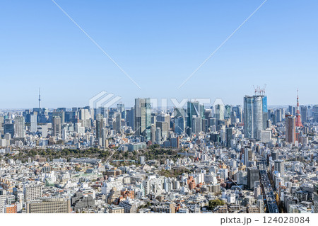超高層ビルが立ち並ぶ東京の街並み（渋谷周辺から丸の内方面） 124028084