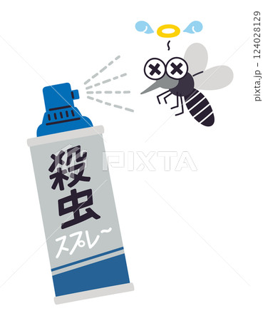 殺虫スプレーにやられる蚊/ベクター手書きイラスト 殺虫スプレーにやられる蚊/ベクター手書きイラスト 124028129