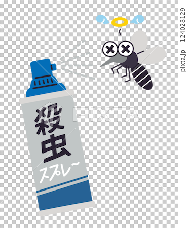 殺虫スプレーにやられる蚊/ベクター手書きイラスト 殺虫スプレーにやられる蚊/ベクター手書きイラスト 124028129