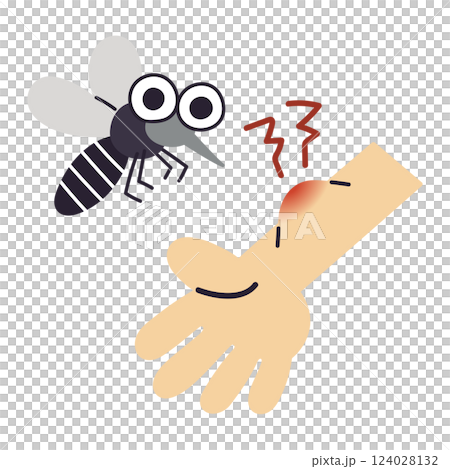 蚊に刺されて赤く腫れた腕/ベクター手書きイラスト 蚊に刺されて赤く腫れた腕/ベクター手書きイラスト 124028132