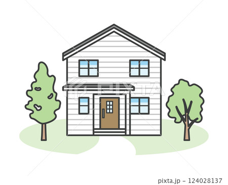 モダンでオシャレな一戸建ての家のイラスト 124028137