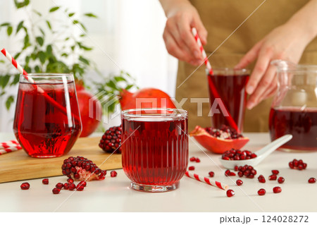 Pomegranate juice, tasty and delicious beverage, fresh drink 124028272
